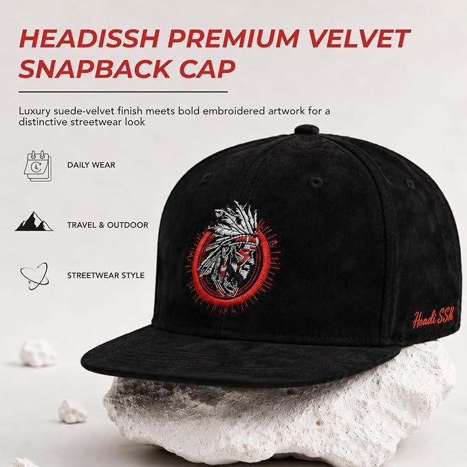 Unisex Snapback Hip Hop Cap | Premium Velvet Suede | Black image 3